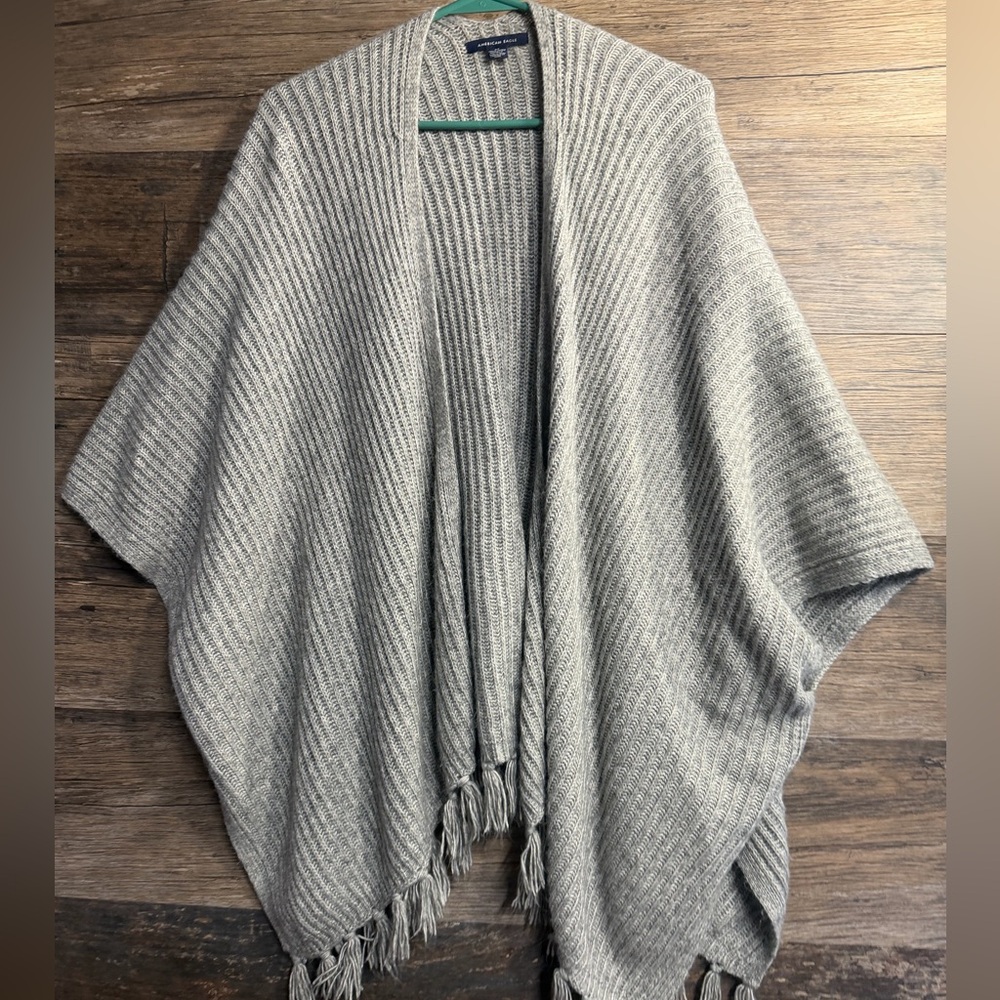 American Eagle Outfitters Light Gray Knit Poncho